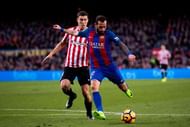 BARCELONA, SPAIN - FEBRUARY 04: Aleix Vidal of FC Barcelona shoots the ball and scores his team's third goal during the La Liga match between FC Barcelona and Athletic Club at Camp Nou  stadium on February 4, 2017 in Barcelona, Spain. (Photo by Alex Caparros/Getty Images)